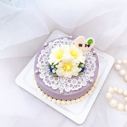 小さなケーキシリーズ　ユリと繊細レースのフラワーケーキ(チーズケーキ味）４号直径12㎝ 4枚目の画像
