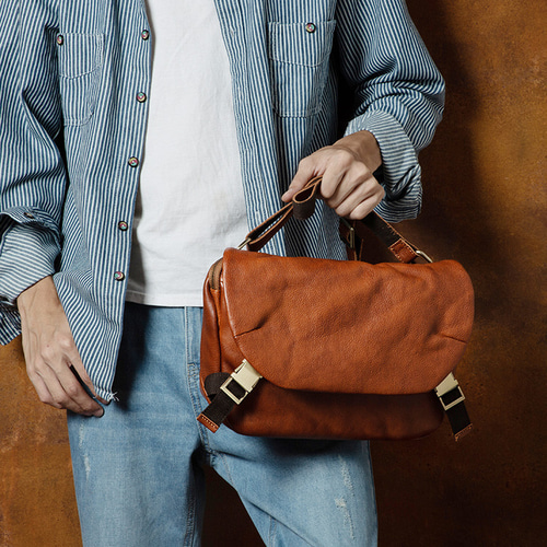 トレンディなレジャー本革植物タンニン鞣しメッセンジャーバッグ 男性