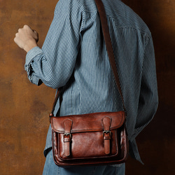 レトロ本革植物タンニン鞣しメッセンジャーバッグ 手作りの色男性用牛革ショルダーバッグ 16枚目の画像
