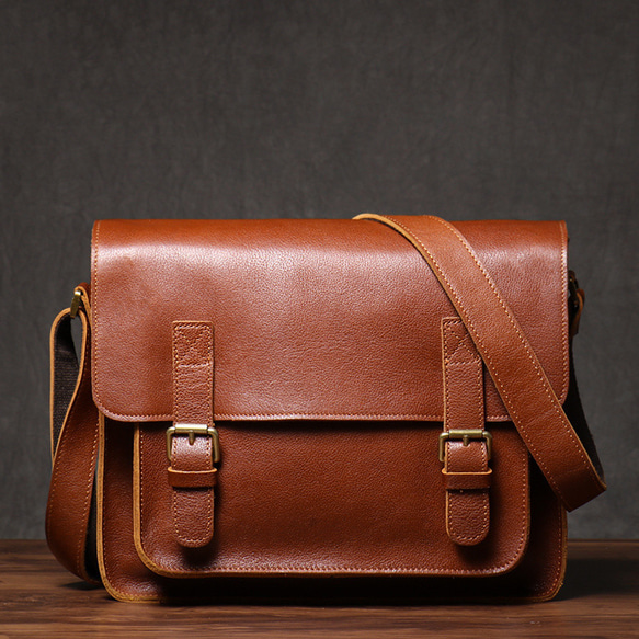 レトロ本革植物タンニン鞣しメッセンジャーバッグ 手作りの色男性用