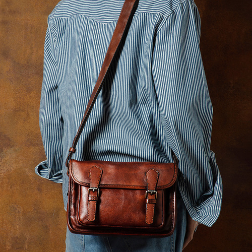 レトロ本革植物タンニン鞣しメッセンジャーバッグ 手作りの色男性用