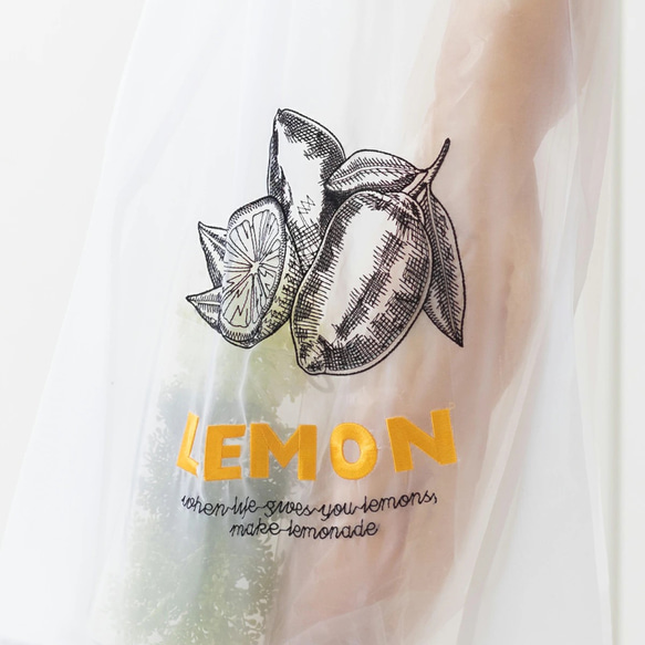 オーガンジー 透け素材 刺繍入り トートバッグ エコバック ジュビリー jubileebagorg001-lemon 3枚目の画像