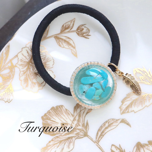 ジャラジャラヘアゴム アンティークターコイズ