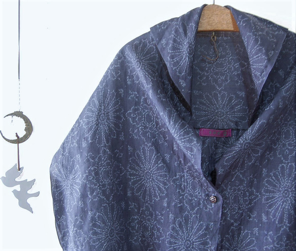 上布　菊と華紋のはおり　着物リメイク 1枚目の画像