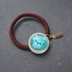 Turquoise Resin Inner Gold Beads [Stone Feeling] Hair Tie Brown 第7張的照片