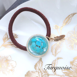 Turquoise Resin Inner Gold Beads [Stone Feeling] Hair Tie Brown 第1張的照片