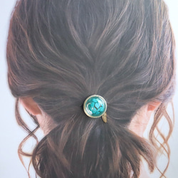 Turquoise Resin Inner Gold Beads [Stone Feeling] Hair Tie Brown 第2張的照片