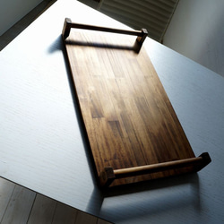 オイル仕上げの木製トレイ パイン材 ダークウォールナットタイプ アンティークな風合い 3枚目の画像