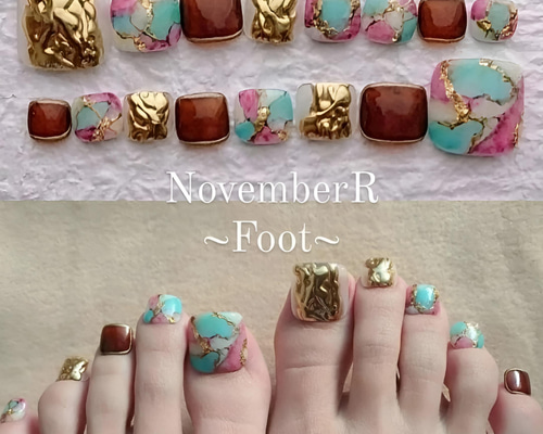 【フットネイル】ふわふわニュアンス フットネイルチップ フットネイル ニュアンス 奥行き 夏 ミラー p110 - Ruru nail