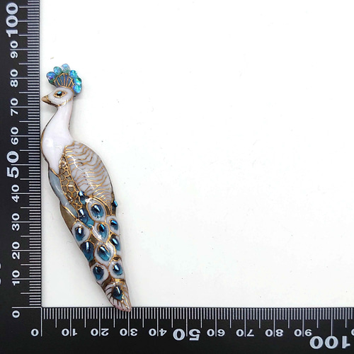 七宝焼　孔雀 孔雀 赤 七宝焼き 金属製置物 横型