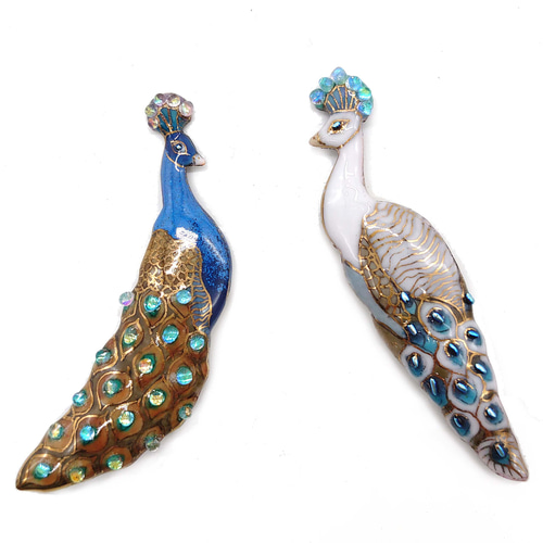 七宝焼　孔雀 孔雀 七宝焼き 小物入れ 金属製置物 厄除け 選べる2色 緑と