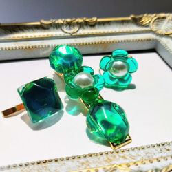SALE★レジンヘアゴム　2連　エメラルドグリーン　アクアブルー　南国　海 dc76b98c57444aa4cac1c822153fde