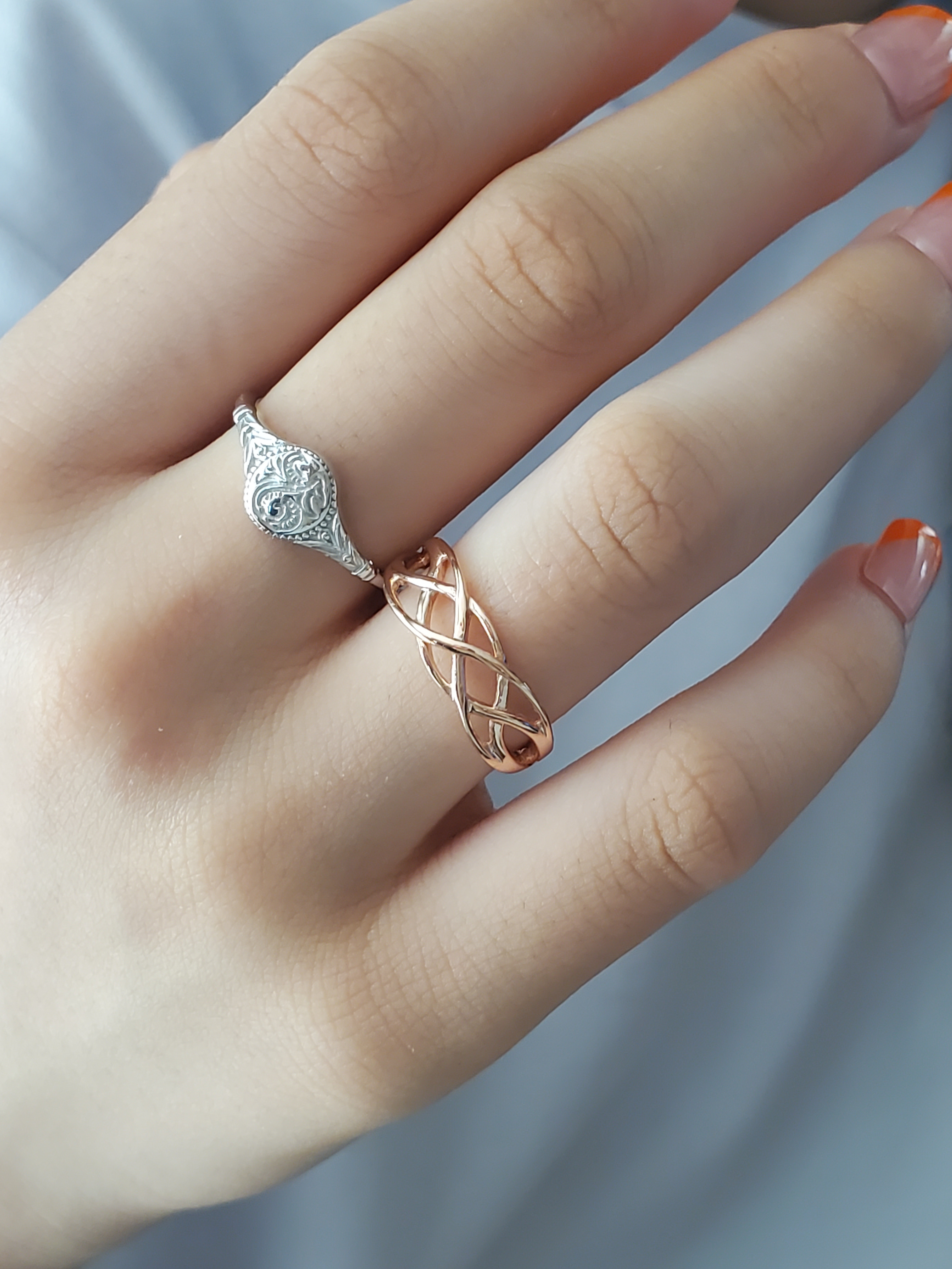 華奢メッシュ編み込み、ゴールドリングｋ18GP、シンプル、ピンキーリングにもおススメ（RS-218)