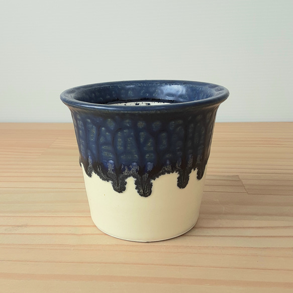 sale!! FLOWER POT 植木鉢 S 3inch(75㎜) あいがけ 青 白 釉