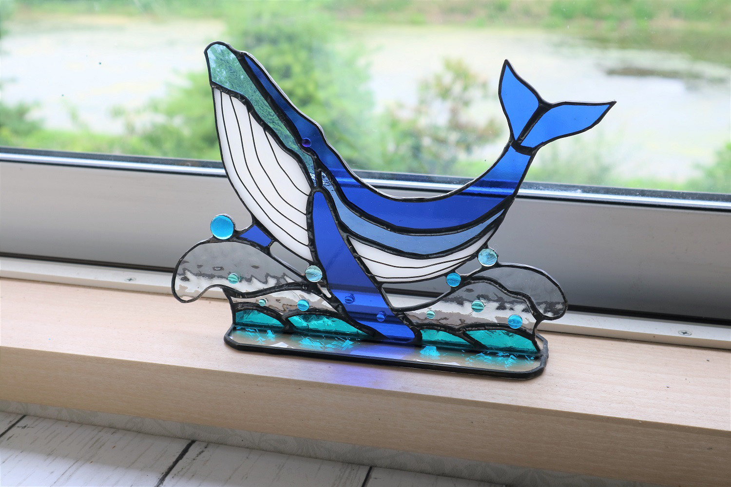 ステンドグラス・鯨のサンキャッチャー(受注制作) サンキャッチャー