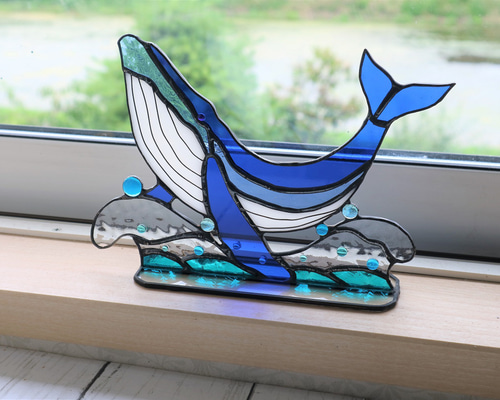 ステンドグラス・鯨のサンキャッチャー(受注制作) サンキャッチャー