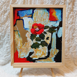油彩画　椿図　自筆 油彩画 椿図 自筆