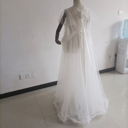 高品質！ 妊婦ドレス マタニティ 写真撮影 オフホワイト シースルー  