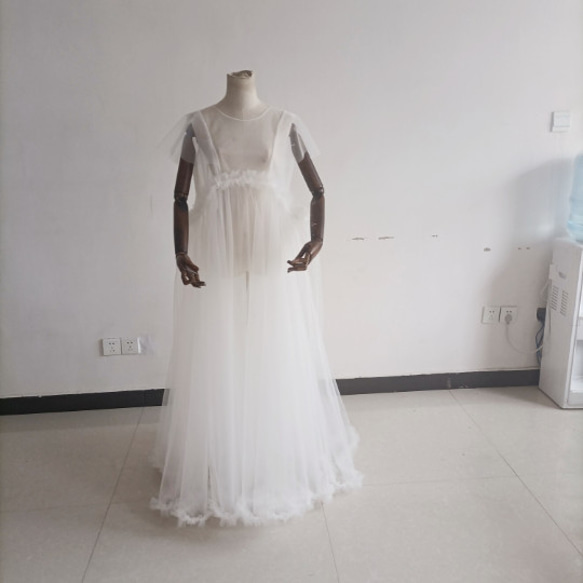 高品質！ 妊婦ドレス マタニティ 写真撮影 オフホワイト シースルー  