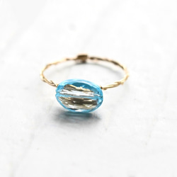 [14Kgf] 天藍色托帕石 AAA 橢圓形切割/鍍金戒指 第2張的照片