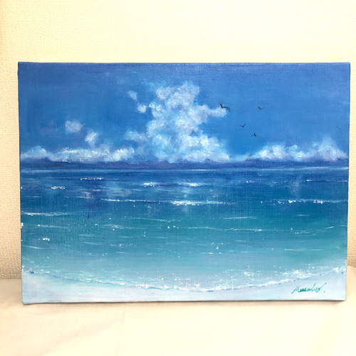 油絵 原画 オリジナル 「夏の雲と海」 送料無料 絵画 Masako's 油絵 原画 オリジナル 「夏の雲と海」 送料無料 絵画 Masako's