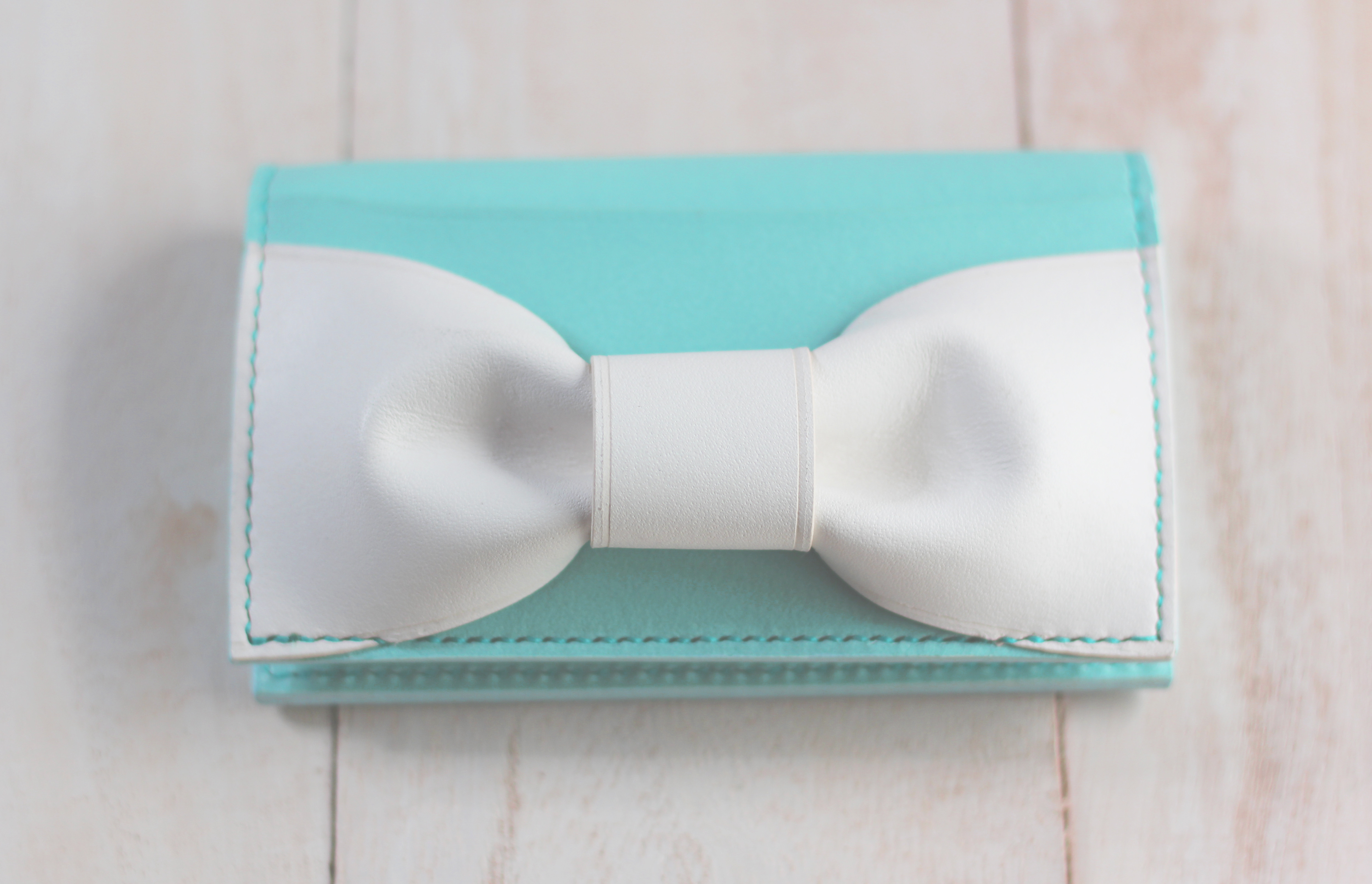 リボンのカードケース・ブールー×ホワイト