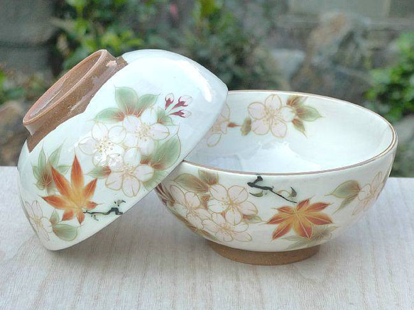 ◇商品番号 6327 白掛雲錦夫婦茶碗 陶あん 茶碗・めし碗 松韻堂
