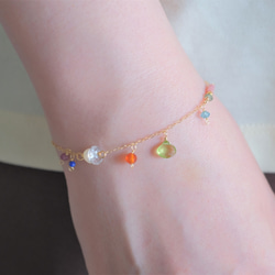 Peridot bracelet：ペリドット×カーネリアン×アパタイト　チェーンブレスレット　天然石 1枚目の画像