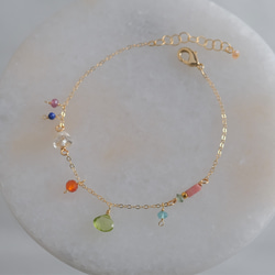 Peridot bracelet：ペリドット×カーネリアン×アパタイト　チェーンブレスレット　天然石 2枚目の画像