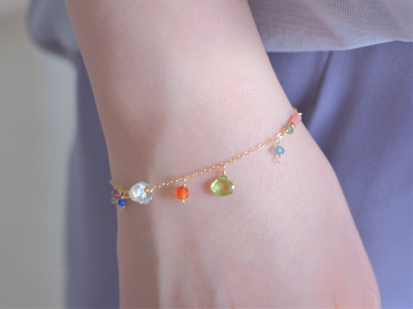 Peridot bracelet：ペリドット×カーネリアン×アパタイト　チェーンブレスレット　天然石 7枚目の画像