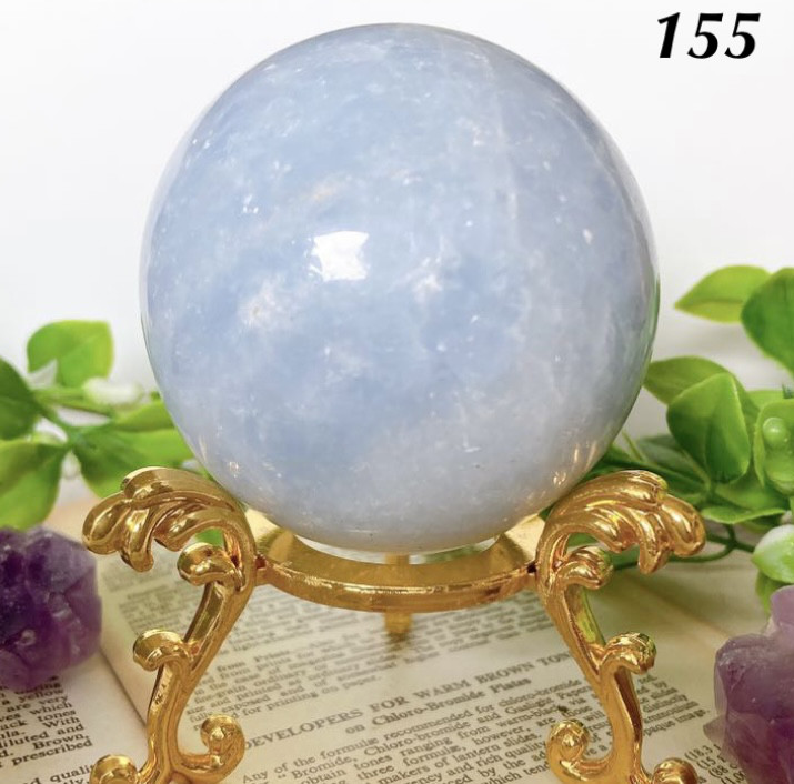 セレスタイト　スフィア　大玉　台座付き No.155金色台座付き セレスタイト スフィア 丸玉 天然石