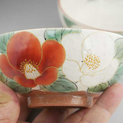 最高 ◇商品番号 7306 紅白椿夫婦茶碗 陶あん 紅白椿夫婦茶碗 陶あん