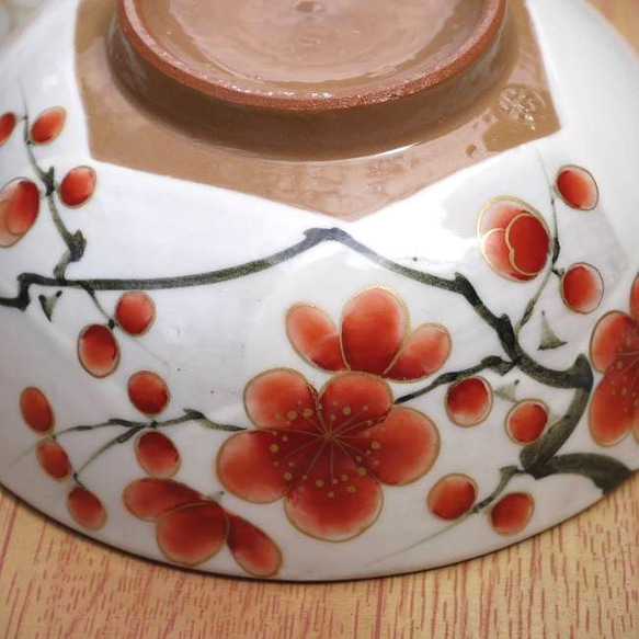 ◆商品番号　8204 紅白梅夫婦茶碗　陶あん 4枚目の画像