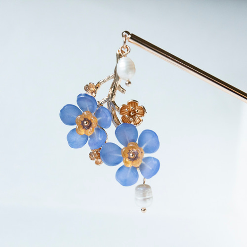 忘れな草のかんざし「勿忘草」青い花 和装髪飾り 簪 ヘアアクセサリー