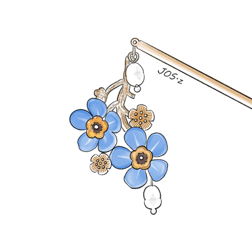 忘れな草のかんざし「勿忘草」青い花 和装髪飾り 簪 ヘアアクセサリー