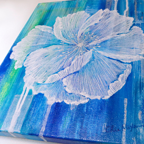 青い絵、現代アート、抽象画、blue、ブルー、水色、ターコイズ、インテリア、原画 原画 青 白 ターコイズブルー ポーリングアート フルイドアート 抽象画