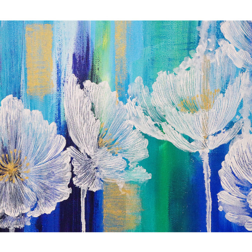 原画 抽象画 ケシの花 F6 ポピー けし 芥子 ターコイズブルー