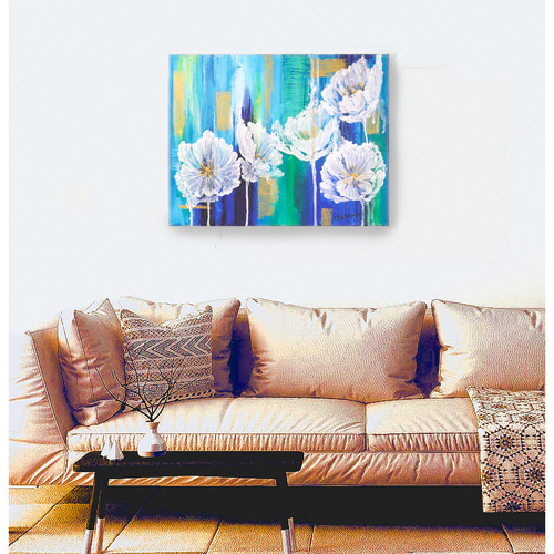 原画 抽象画 ケシの花 F6 ポピー けし 芥子 ターコイズブルー