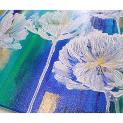 原画　抽象画　ケシの花　F６　ポピー　けし　芥子　 ターコイズブルー　ゴールド　おしゃれ モダンアート 現代アート 11枚目の画像