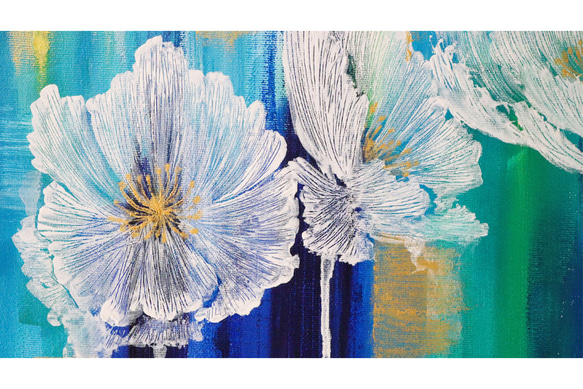 原画　抽象画　ケシの花　F６　ポピー　けし　芥子　 ターコイズブルー　ゴールド　おしゃれ モダンアート 現代アート 7枚目の画像