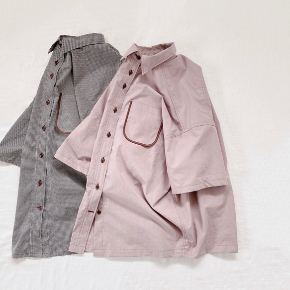 ふらしポケットの半袖ビッグシャツ［pale pink］ 1枚目の画像