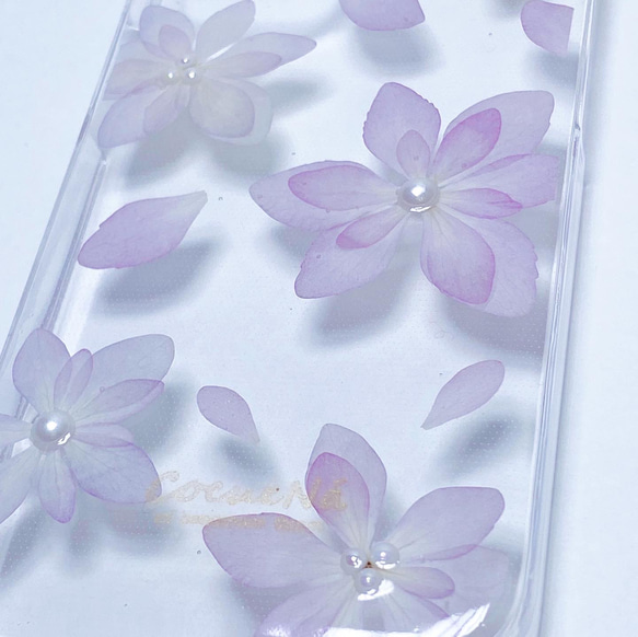 【送料無料】紫陽花のiPhone/Android押し花ケース 3枚目の画像