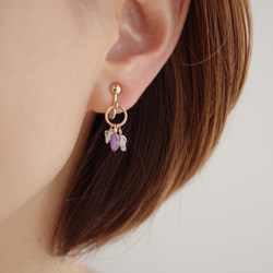 [14kgf] 紫水晶 &amp; 石英 紫水晶和水晶小耳環 第6張的照片
