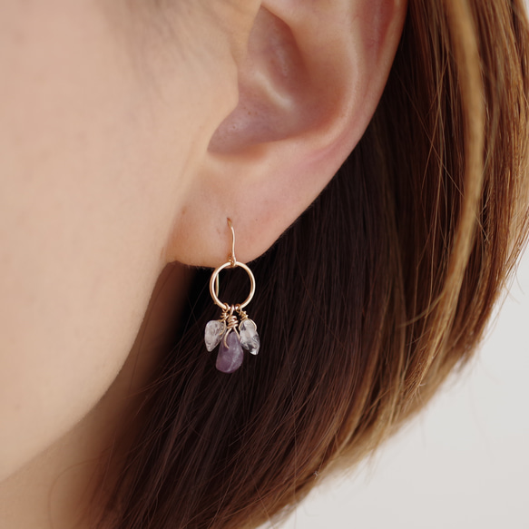 [14kgf] 紫水晶 &amp; 石英 紫水晶和水晶小耳環 第2張的照片