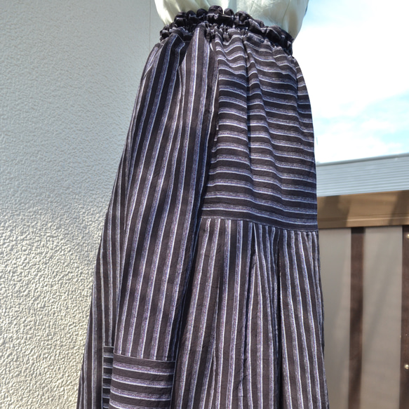 着物リメイク　木綿ギャザースカート　Ｊ-68 18枚目の画像