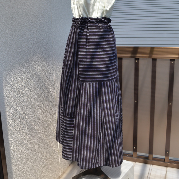 着物リメイク　木綿ギャザースカート　Ｊ-68 5枚目の画像
