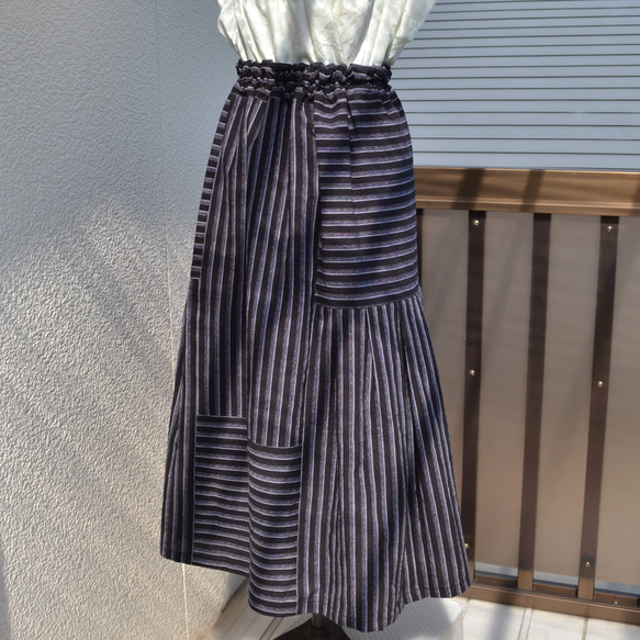着物リメイク　木綿ギャザースカート　Ｊ-68 7枚目の画像