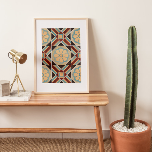 NO.408】タイル模様アートポスター☆お洒落モダン幾何学柄オリエンタル
