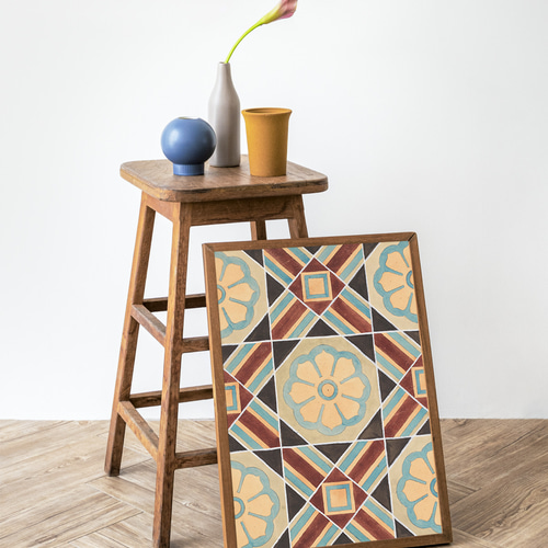 NO.408】タイル模様アートポスター☆お洒落モダン幾何学柄オリエンタル