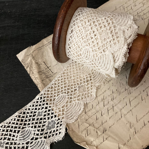 39. イギリス製 アンティークレースリボン コットン リネン 装飾レース